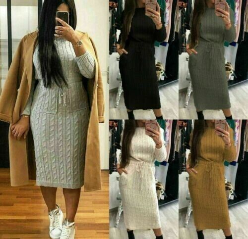 Why You Should Choose the Women’s Cable Knitted Jumper Dress Ladies Pocket Tie up Long Midi Dresses - Remzs Fashion