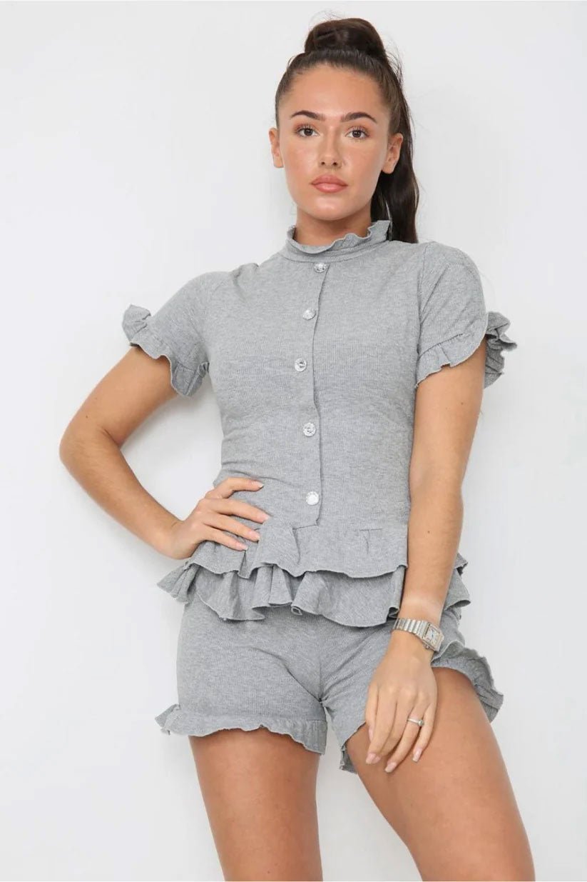 Diamond Frilled Edge Short Co-Ord Set - Remzs Fashion