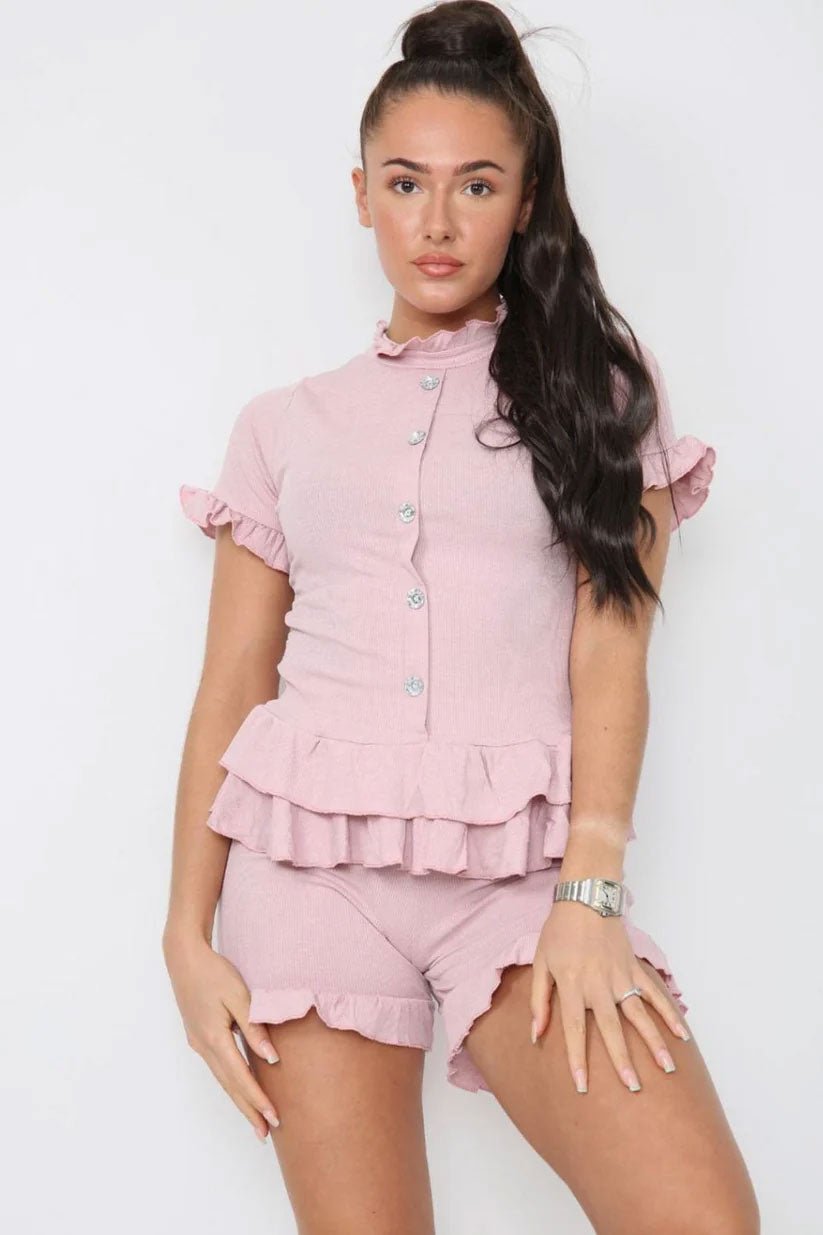 Diamond Frilled Edge Short Co-Ord Set - Remzs Fashion