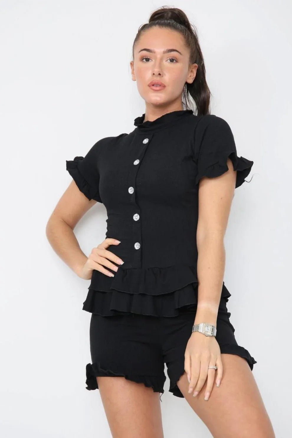 Diamond Frilled Edge Short Co-Ord Set - Remzs Fashion