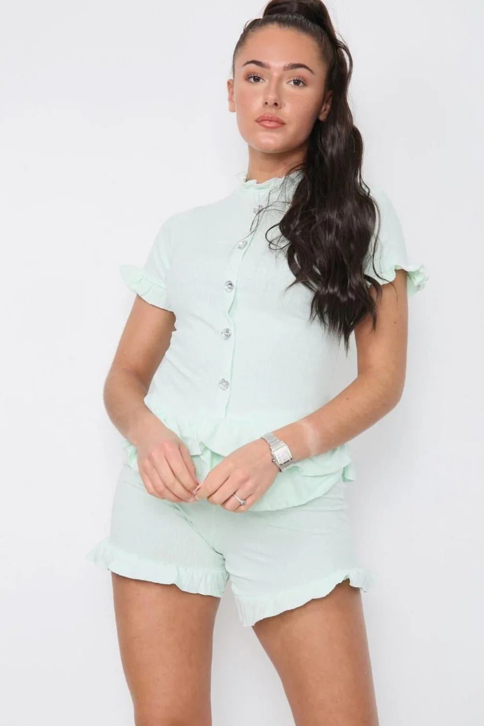 Diamond Frilled Edge Short Co-Ord Set - Remzs Fashion