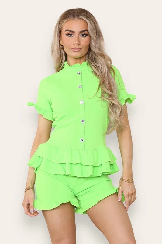 Diamond Frilled Edge Short Co-Ord Set - Remzs Fashion