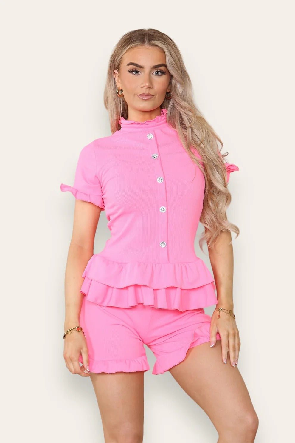 Diamond Frilled Edge Short Co-Ord Set - Remzs Fashion