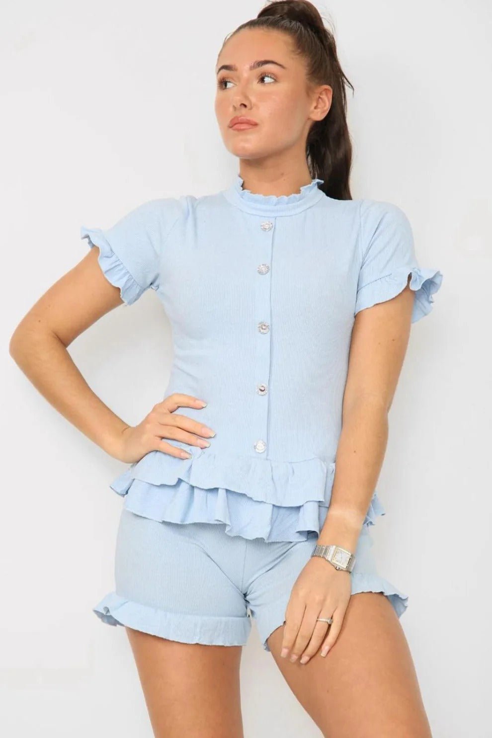 Diamond Frilled Edge Short Co-Ord Set - Remzs Fashion