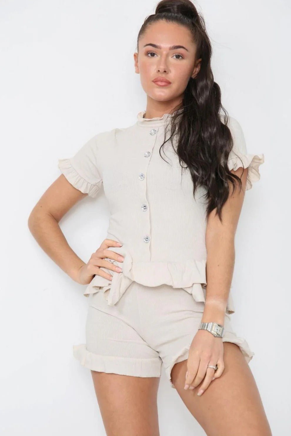 Diamond Frilled Edge Short Co-Ord Set - Remzs Fashion