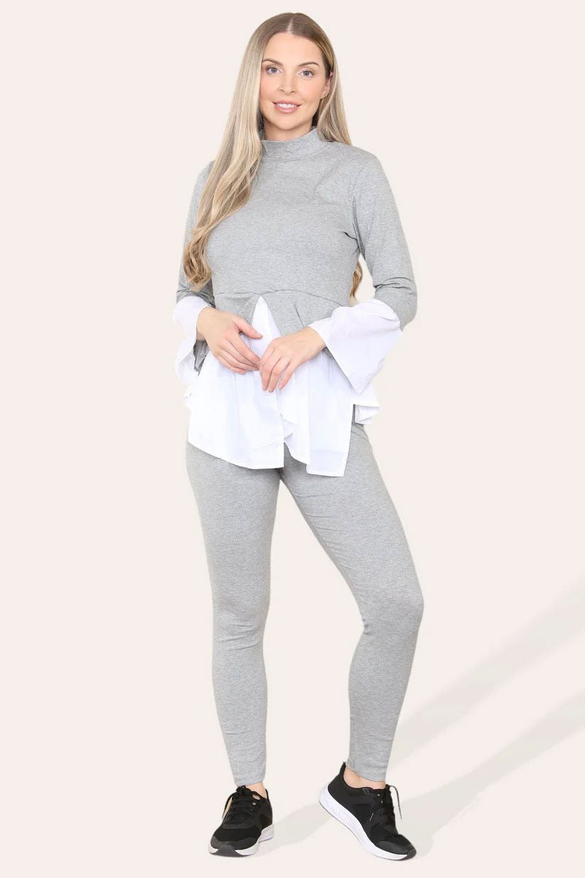 Ribbed Lounge Wear Flared Shirt and Leggings Co-Ord Set - Remzs Fashion