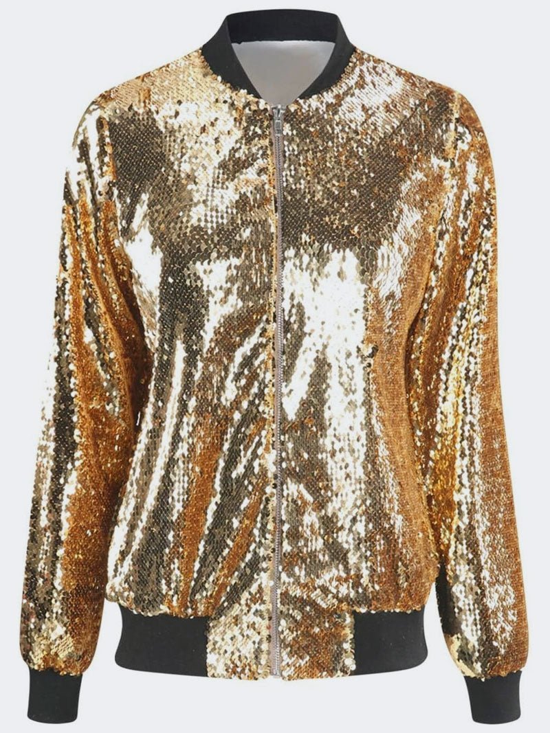 Women Sequin Glitter Bomber Jackets - Remzs Fashion