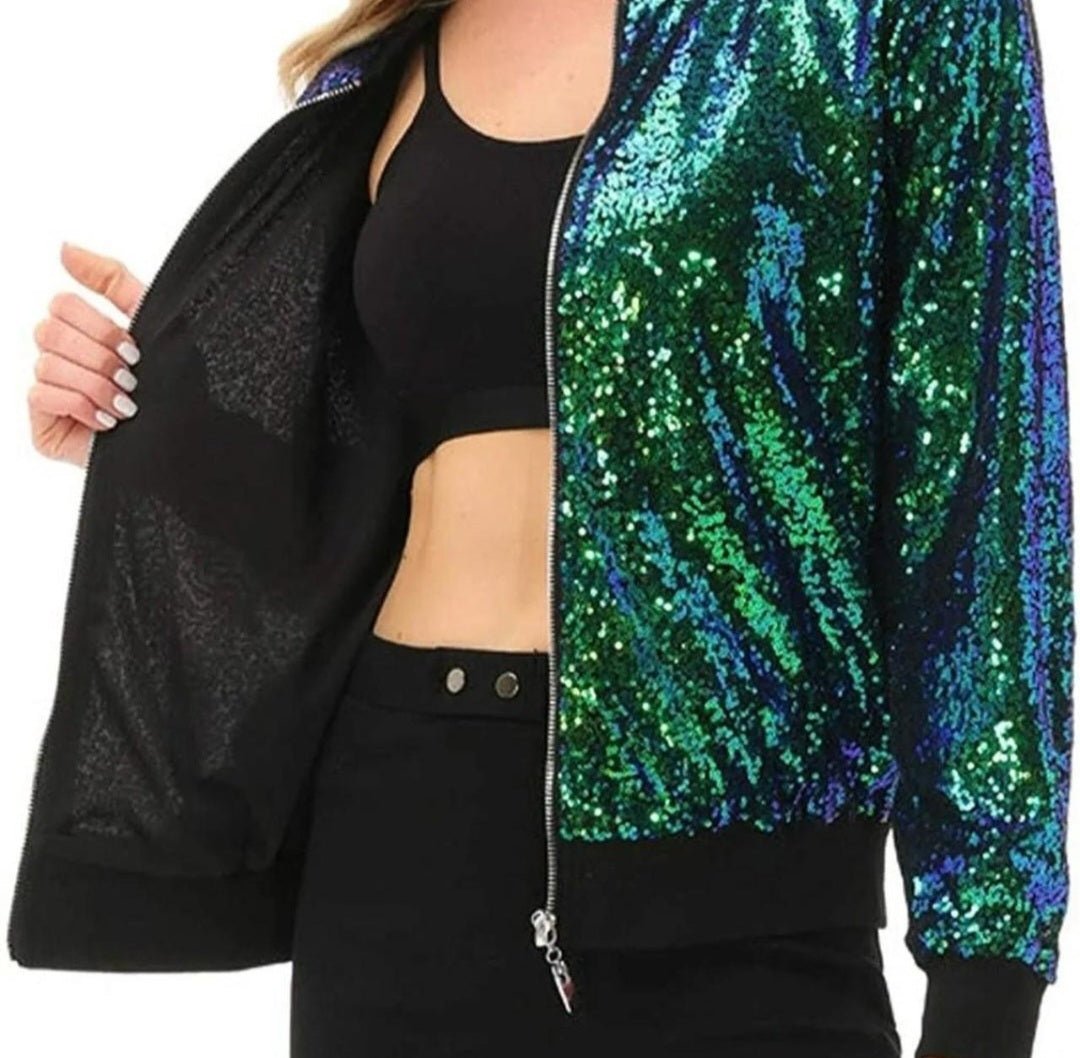 Women Sequin Glitter Bomber Jackets - Remzs Fashion