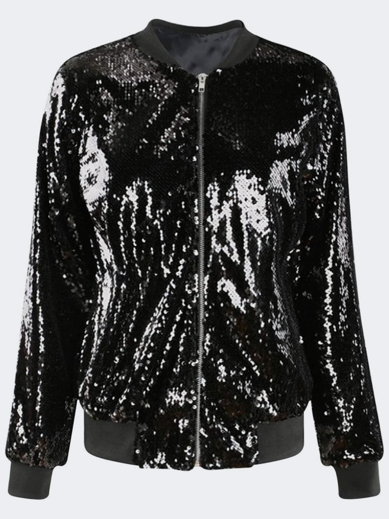 Women Sequin Glitter Bomber Jackets - Remzs Fashion