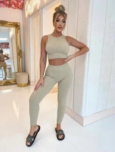 Girls Seamless Crop Top Bottom 2pcs Co-ord Ladies Loungewear Set Tracksuit UK - Remzs Fashion