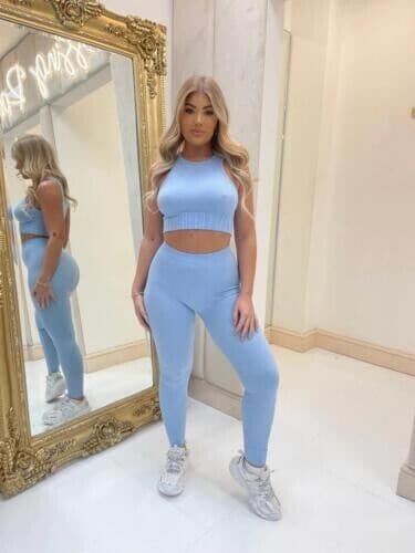 Girls Seamless Crop Top Bottom 2pcs Co-ord Ladies Loungewear Set Tracksuit UK - Remzs Fashion