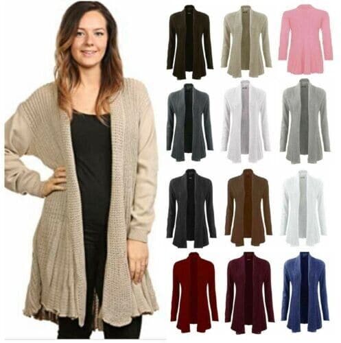 Knitted Waterfall Boyfriend Long Cardigan Women Ladies UK Plus Size - Remzs Fashion