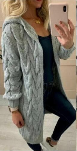 Ladies Cable Knitted Cardigans Oversize Long Hooded Women Chunky Jumper Cape Top - Remzs Fashion