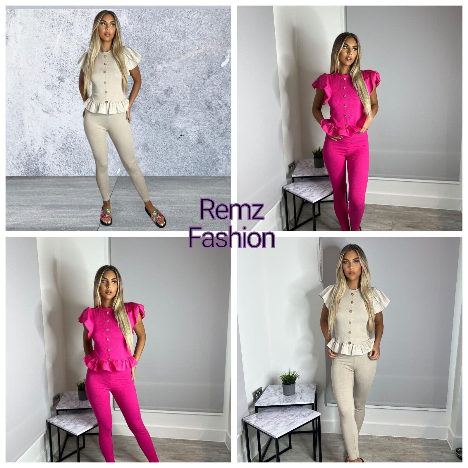 Ladies Italian Peplum Hem Off Shoulder Buttons top Tracksuit Set - Remzs Fashion