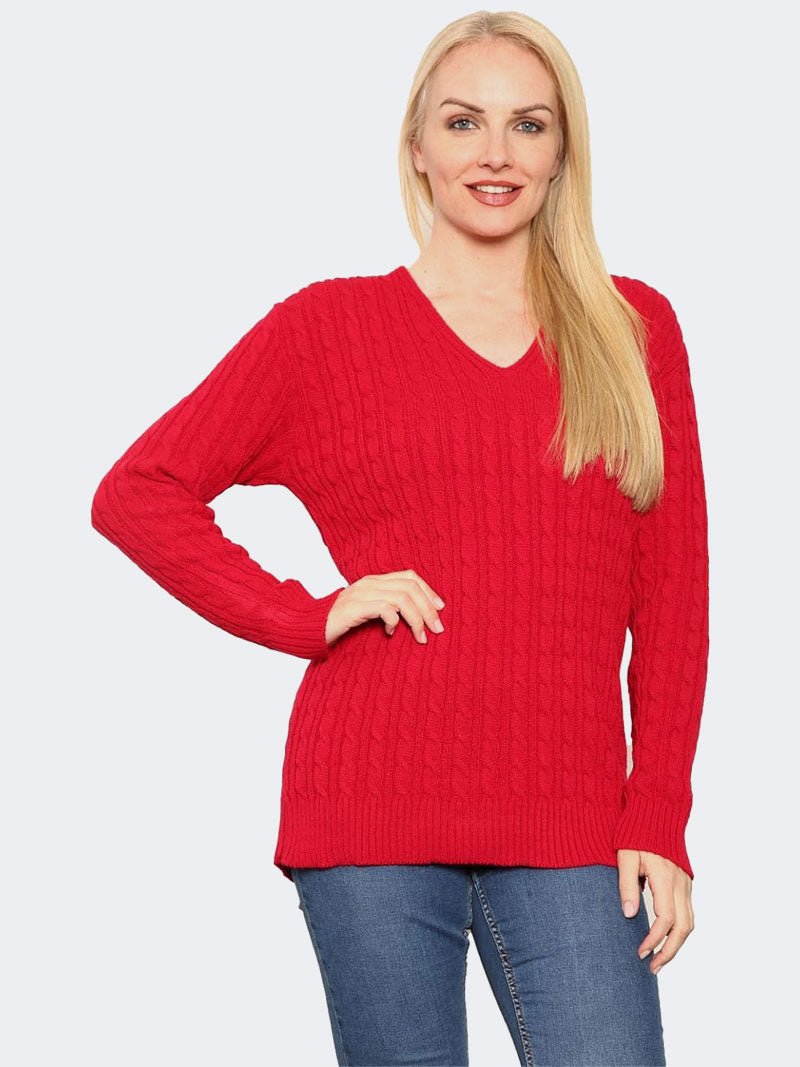 Ladies Long Sleeve Oversized V Neck Casual Sweater - Remzs Fashion