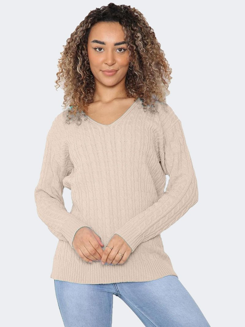 Ladies Long Sleeve Oversized V Neck Casual Sweater - Remzs Fashion