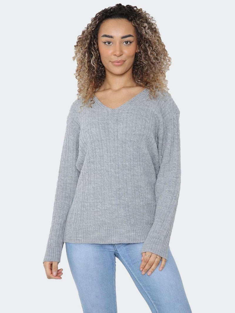 Ladies Long Sleeve Oversized V Neck Casual Sweater - Remzs Fashion