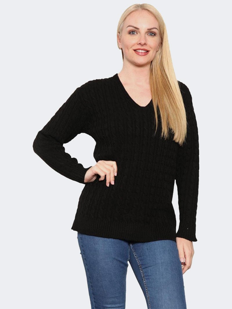 Ladies Long Sleeve Oversized V Neck Casual Sweater - Remzs Fashion