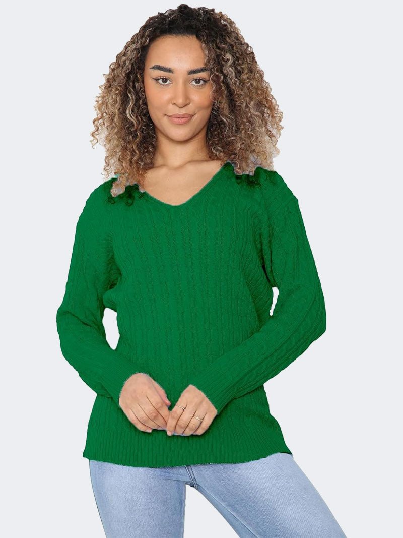 Ladies Long Sleeve Oversized V Neck Casual Sweater - Remzs Fashion