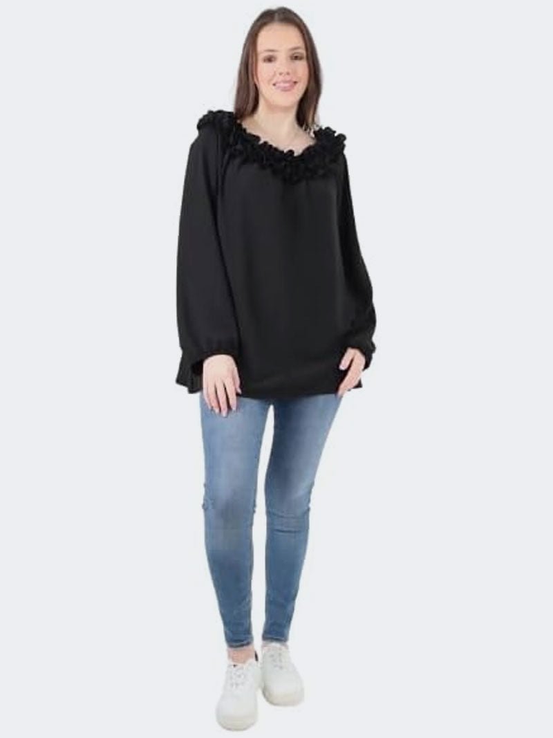 Ladies Loose Fit Summer Bardot Off Shoulder Elasticated Shirt - Remzs Fashion