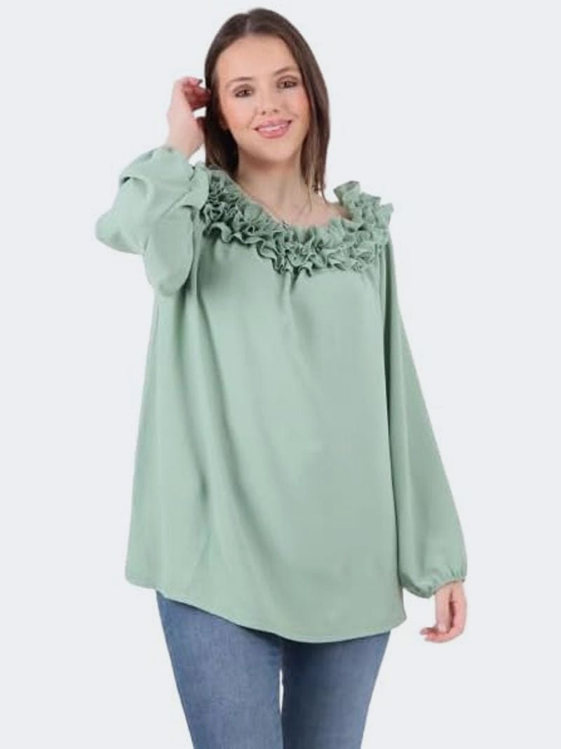 Ladies Loose Fit Summer Bardot Off Shoulder Elasticated Shirt - Remzs Fashion