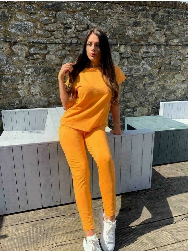 Ladies Short Sleeve Boxy Suit Check Joggers Top Lounge Wear suit Set - Remzs Fashion