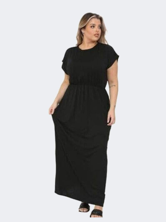 LADIES SHORT SLEEVE FULL LENGTH 2 POCKET WOMEN'S LONG MAXI DRESS - Remzs Fashion