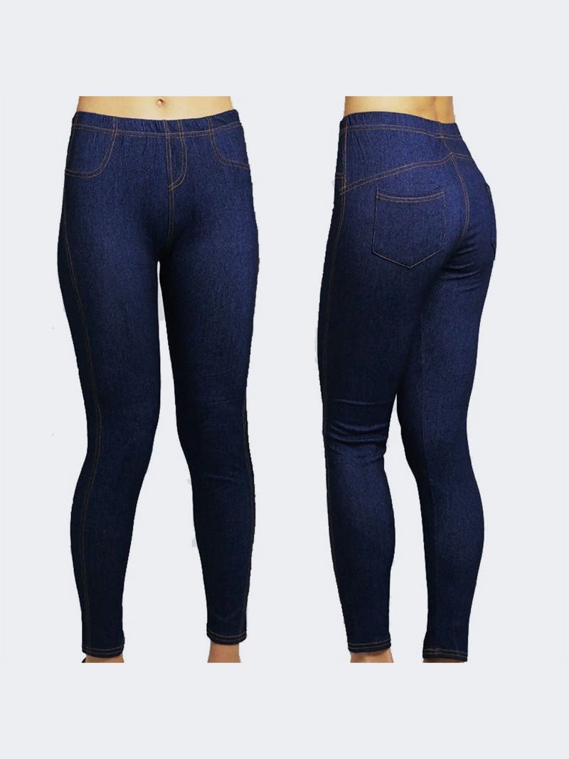 Ladies Stretchy Denim Look Skinny Jeggings Leggings - Remzs Fashion