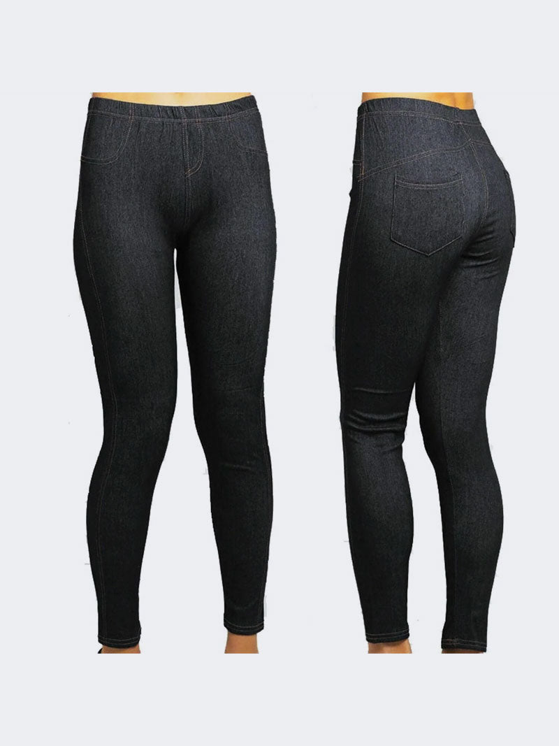 Ladies Stretchy Denim Look Skinny Jeggings Leggings - Remzs Fashion