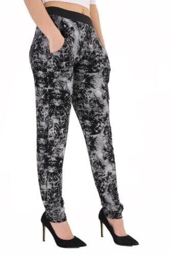 Ladies Womens Floral Paisley Tye Dye Web Printed Hareem 2 Pocket Trousers Pants - Remzs Fashion