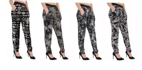 Ladies Womens Floral Paisley Tye Dye Web Printed Hareem 2 Pocket Trousers Pants - Remzs Fashion