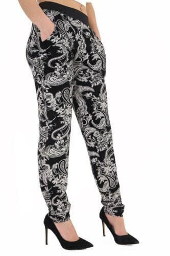 Ladies Womens Floral Paisley Tye Dye Web Printed Hareem 2 Pocket Trousers Pants - Remzs Fashion