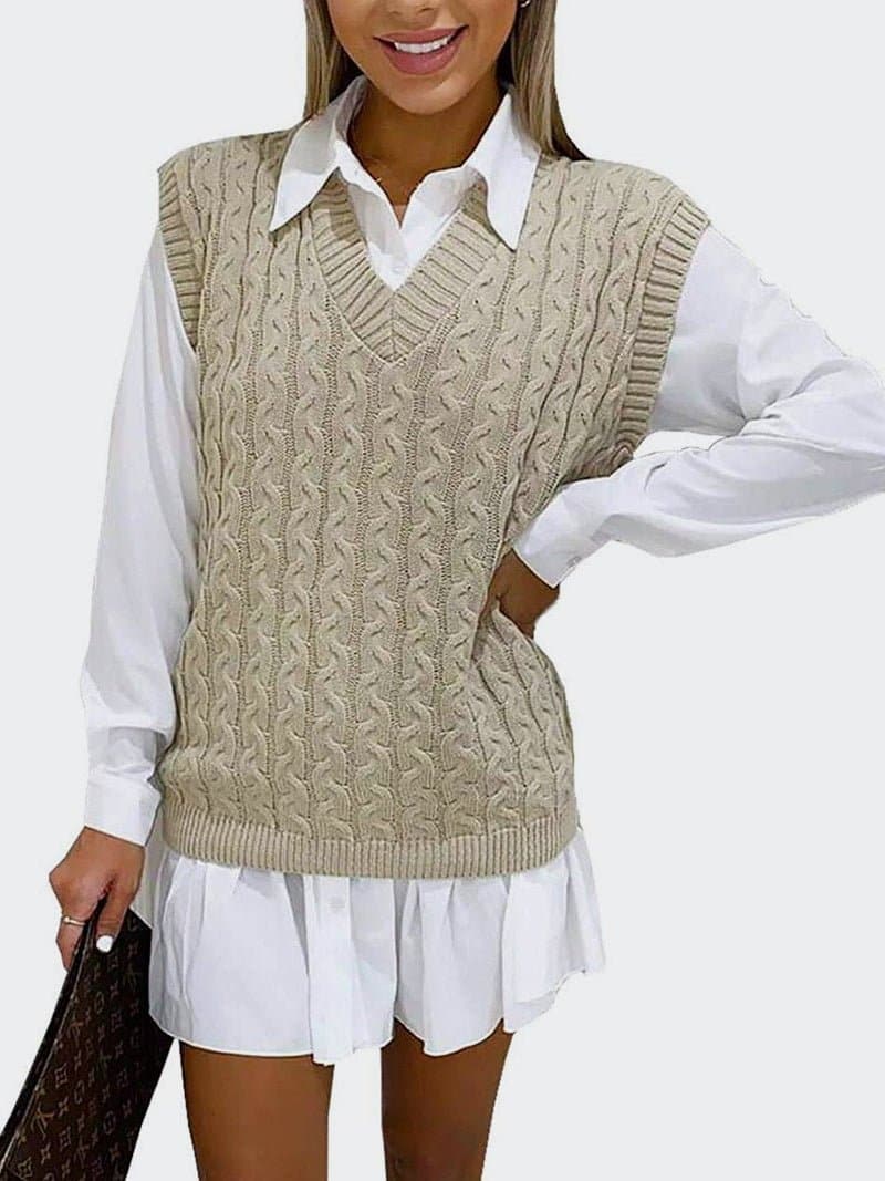 Women Cable Knitted Sleeveless Jumper - Remzs Fashion