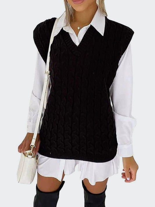 Women Cable Knitted Sleeveless Jumper - Remzs Fashion