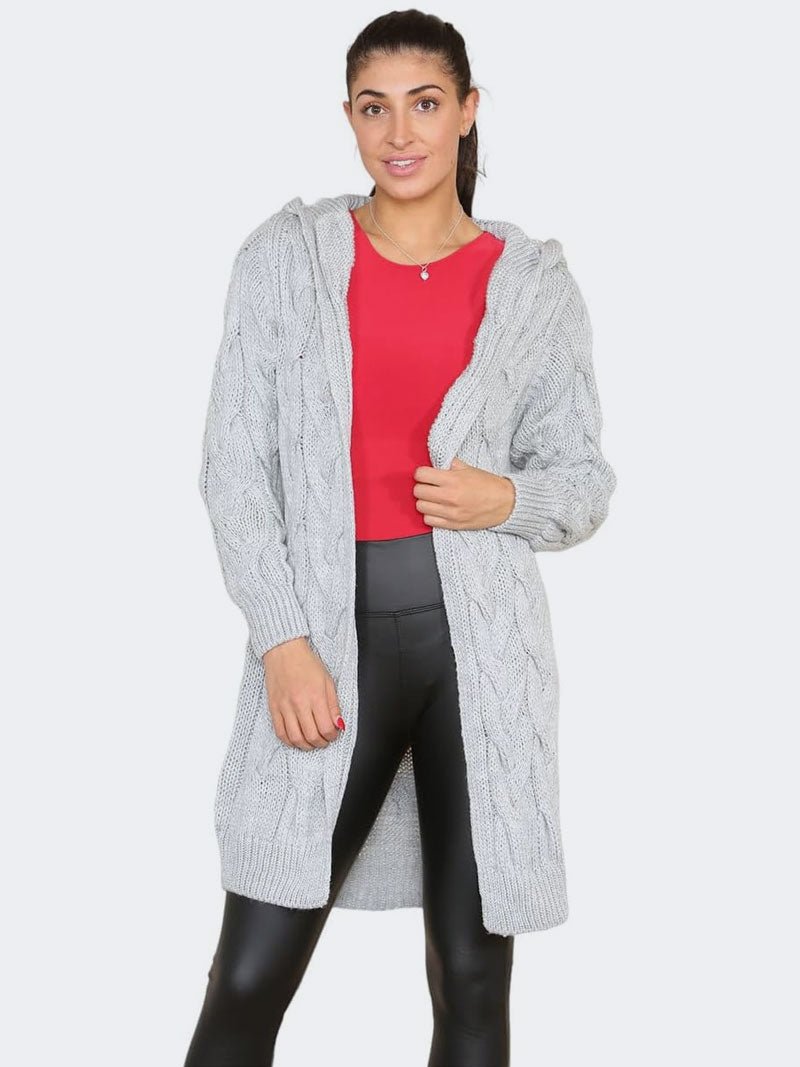 Women Chunky Cable Knitted Boyfriend Cardigan - Remzs Fashion