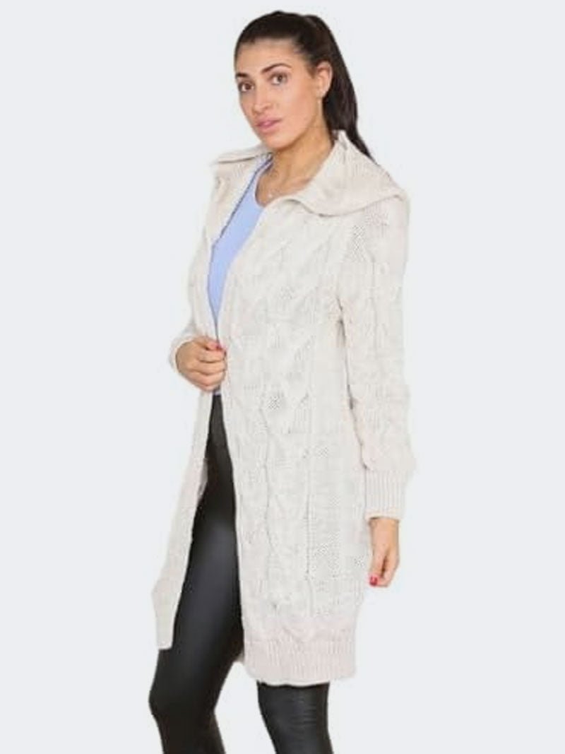 Women Chunky Cable Knitted Boyfriend Cardigan - Remzs Fashion