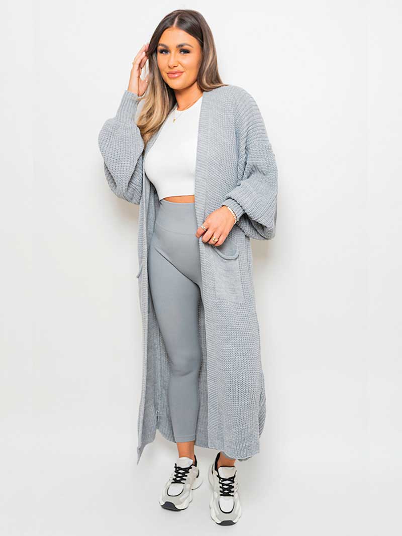 Women Chunky Knitted Balloon Sleeve Long Maxi Cardigan - Remzs Fashion