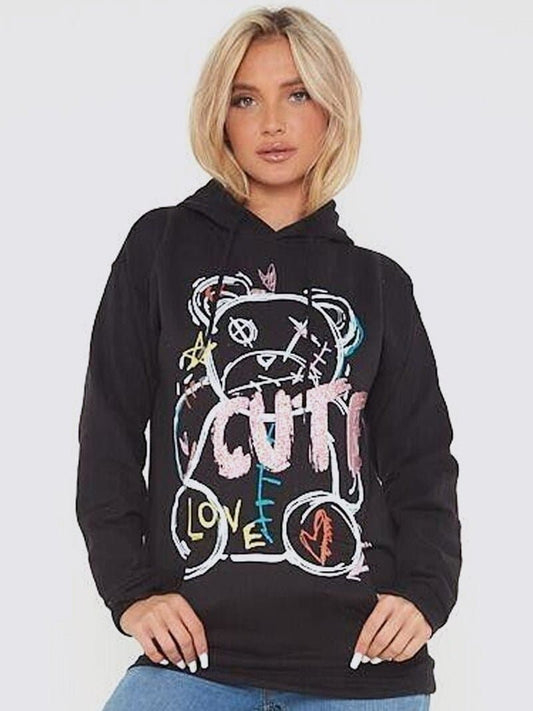 Women Cute Love Teddy Bear Oversized Hoodie Sweatshirt - Remzs Fashion