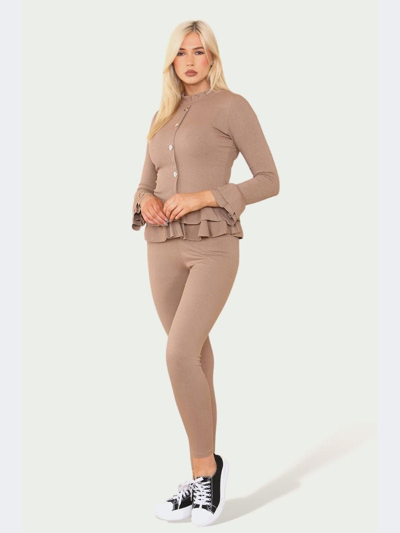 Women Frill Cuff Shirt and Legging Loungewear Suit - Remzs Fashion