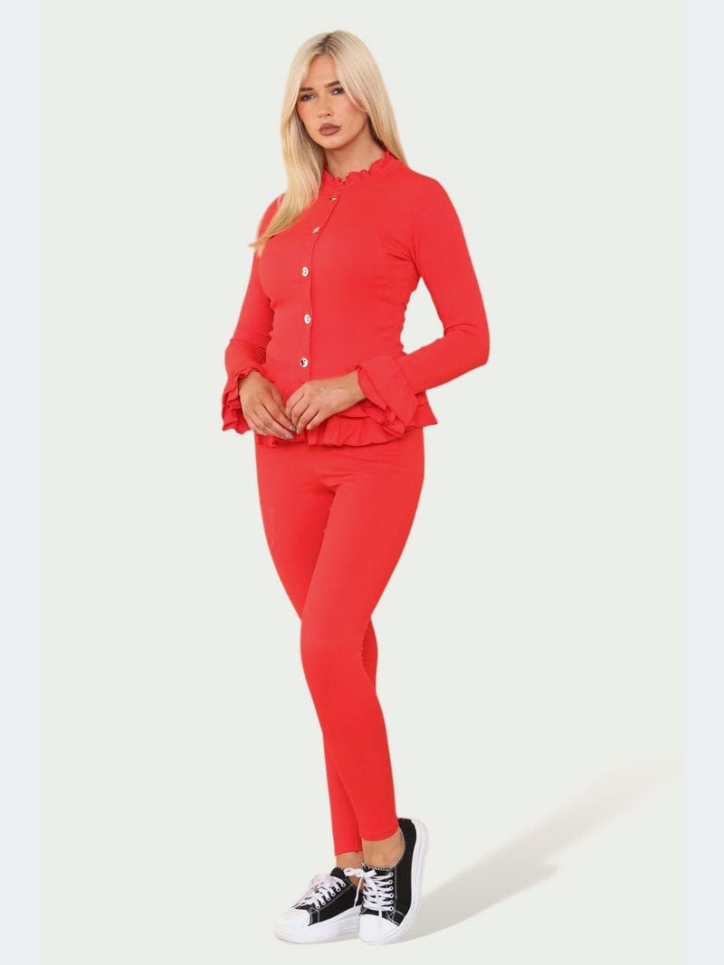 Women Frill Cuff Shirt and Legging Loungewear Suit - Remzs Fashion