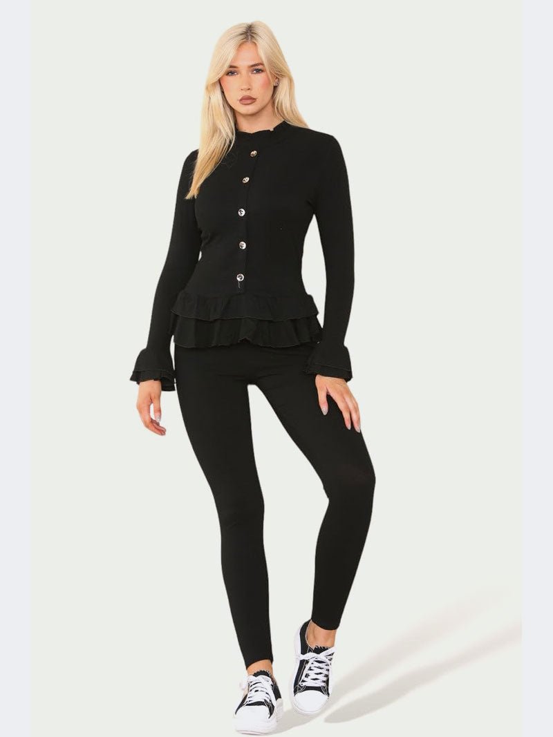 Women Frill Cuff Shirt and Legging Loungewear Suit - Remzs Fashion