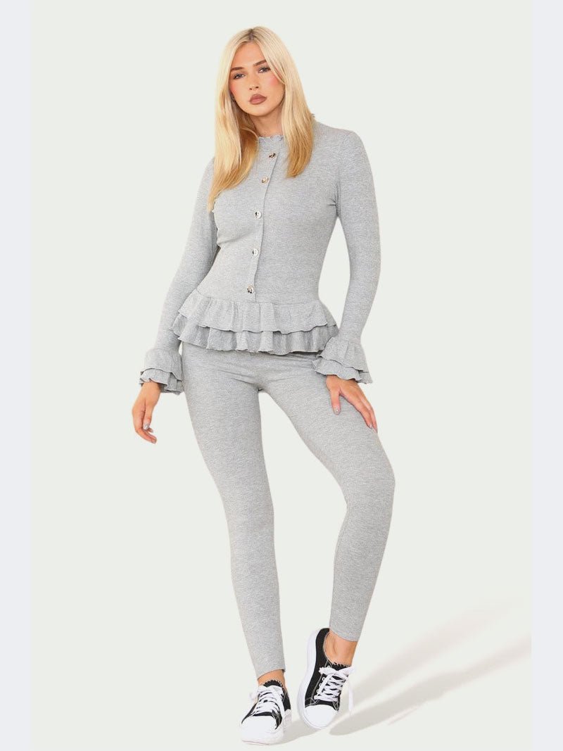 Women Frill Cuff Shirt and Legging Loungewear Suit - Remzs Fashion