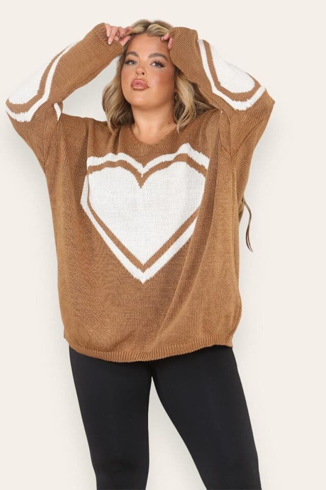 Women Heart Print Knitted Oversized Lagenlook Jumper Ladies Sweater Hi Lo Top UK - Remzs Fashion