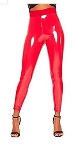 Women High Waist Vinyl PVC Leggins Wet Look Shiny Disco Elasticated Pant - Remzs Fashion