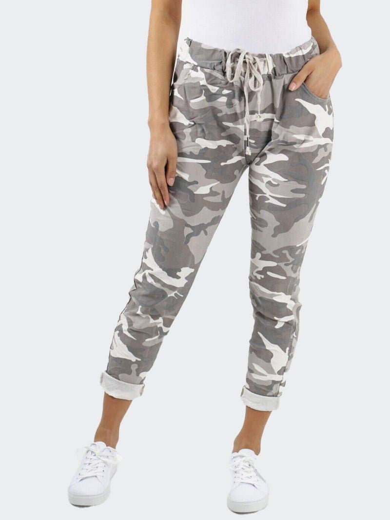 Women Italian Camouflage Magic Trouser Pants - Made In Italy - Remzs Fashion