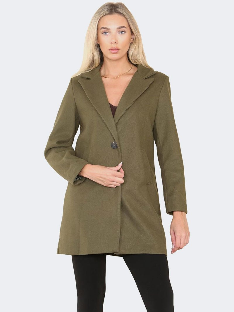 Women Italian Collared Front Button Wool Coat - Remzs Fashion