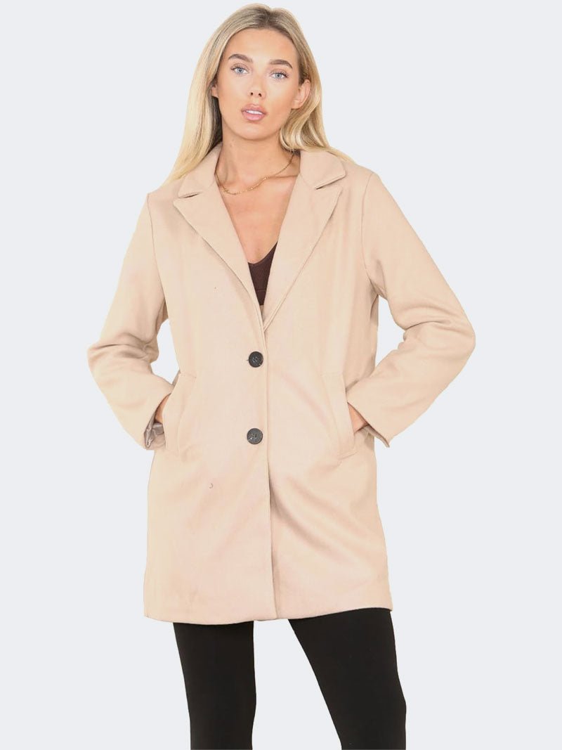 Women Italian Collared Front Button Wool Coat - Remzs Fashion