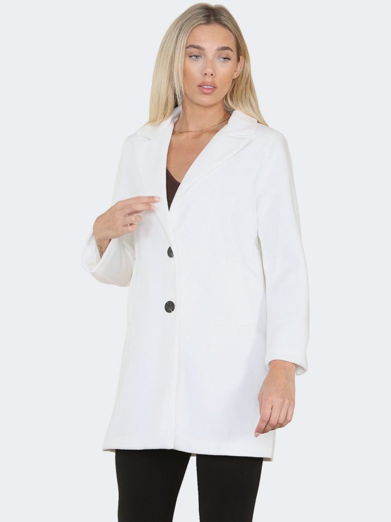 Women Italian Collared Front Button Wool Coat - Remzs Fashion