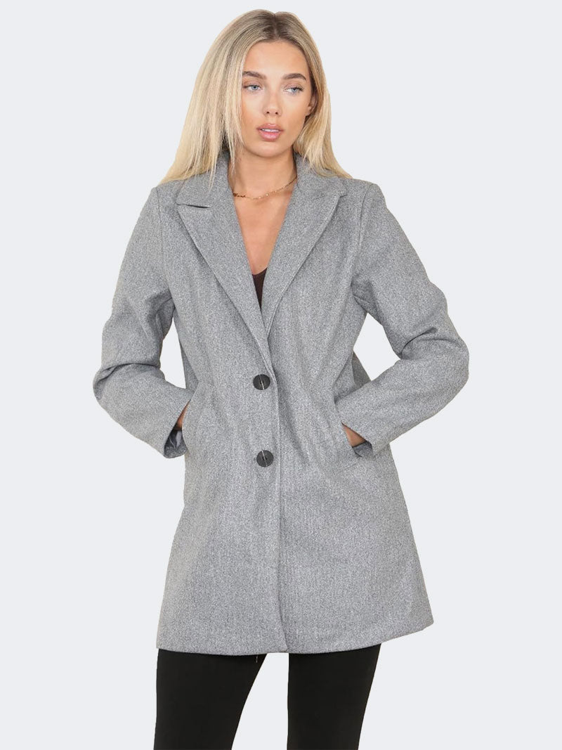 Women Italian Collared Front Button Wool Coat - Remzs Fashion