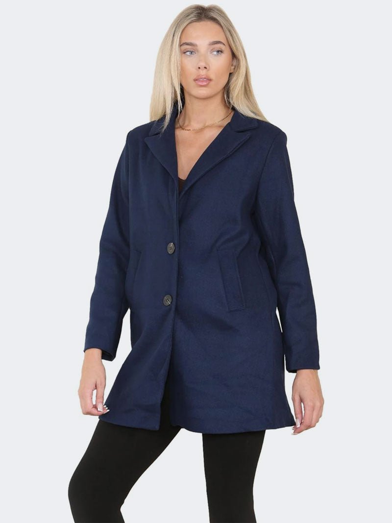 Women Italian Collared Front Button Wool Coat - Remzs Fashion